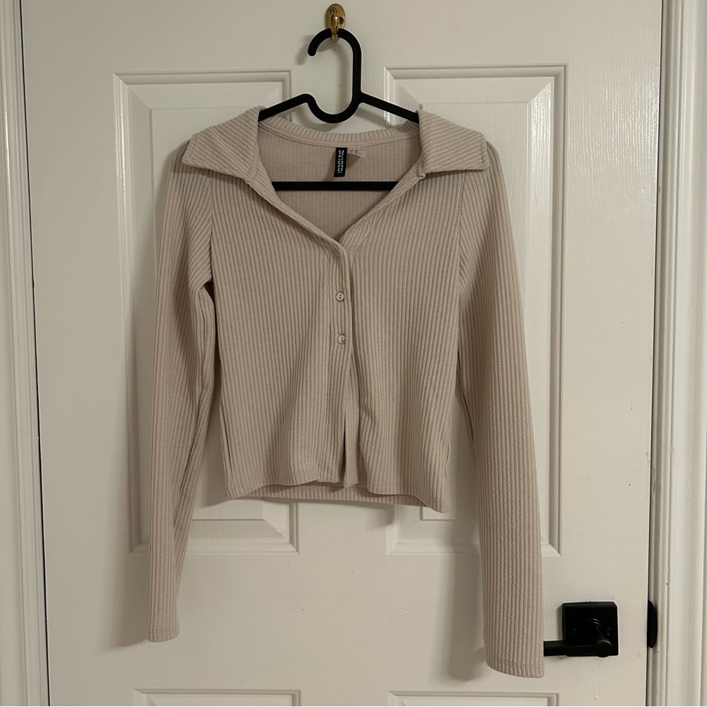 H&M Cream Cardigan Sweater with V-Neck